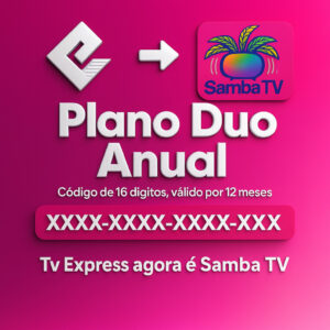 Plano Duo Anual Samba TV – 12 Meses de Acesso em 2 Telas HD